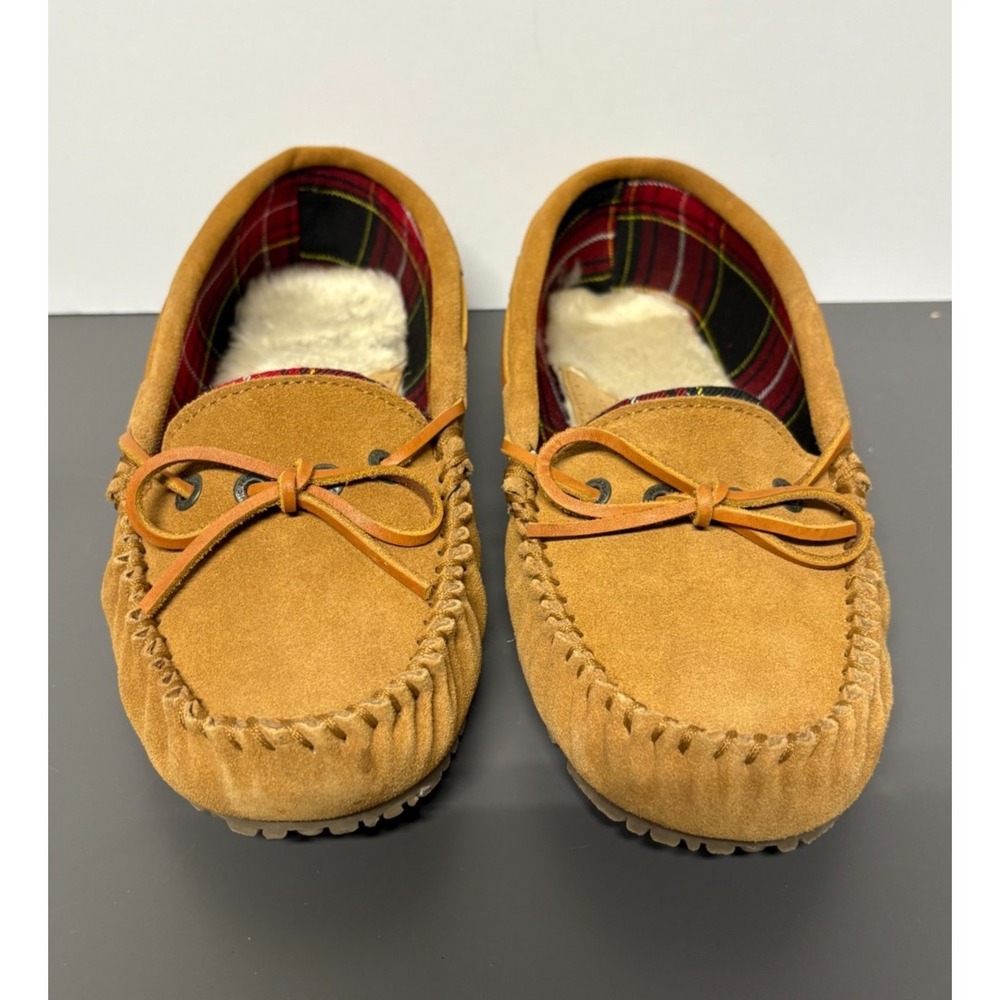 Old‎ Friend Footwear "Kelly" Suede Leather Moccasin Slippers 11 M Faux Fur Lined